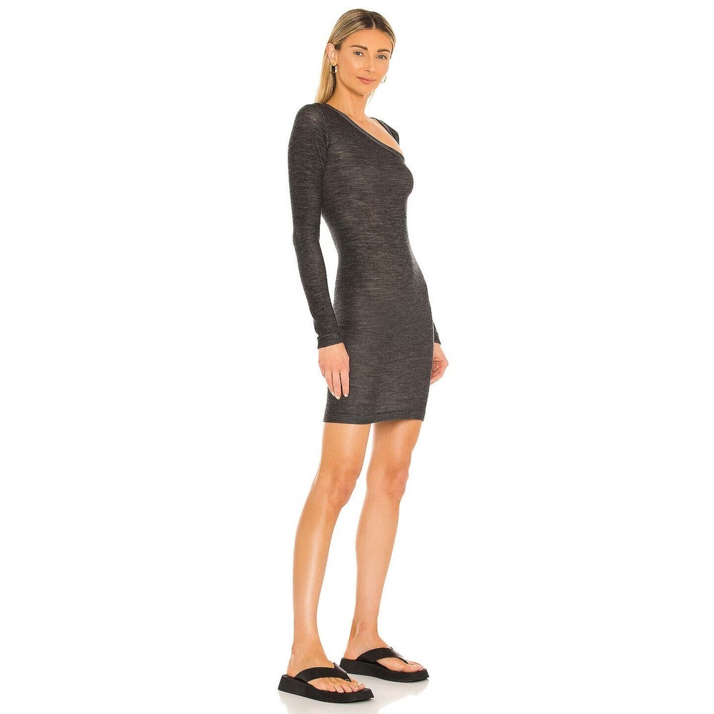 John Elliott Tubular Merino Asymmetric Dress Charcoal Gray Cutout XS Small - Picture 13 of 16